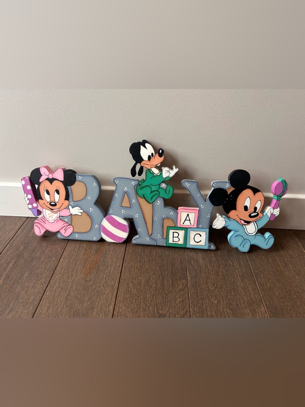 1991 vintage Disney babies wooden hanging nursery sign BABY hand painted